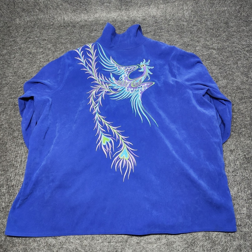 Bob Mackie Womens Wearable Art Peacock Blue Velvet Embroidered Jacket 3X Plus